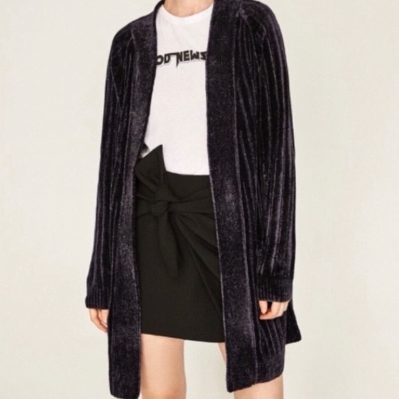 Zara Navy Chenille Open Front Cardigan - Picture 1 of 4